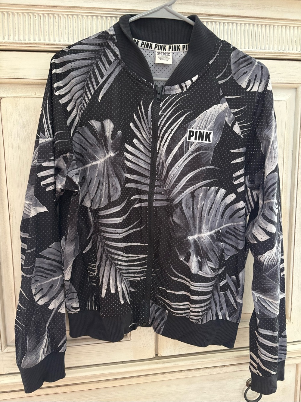 PINK Black & White Tropical Print Bomber Jacket